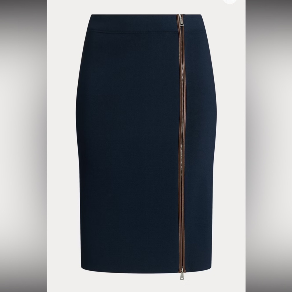 NWT Ralph Lauren Navy Blue Pencil Skirt Lamb Leather Zipper‎ Slit Size 3X Fall